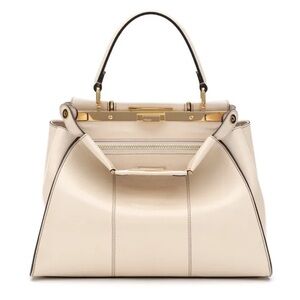 FENDI Agnello Old Shine Medium Peekaboo Iconic Satchel Camelia Gold H/W NO STRAP